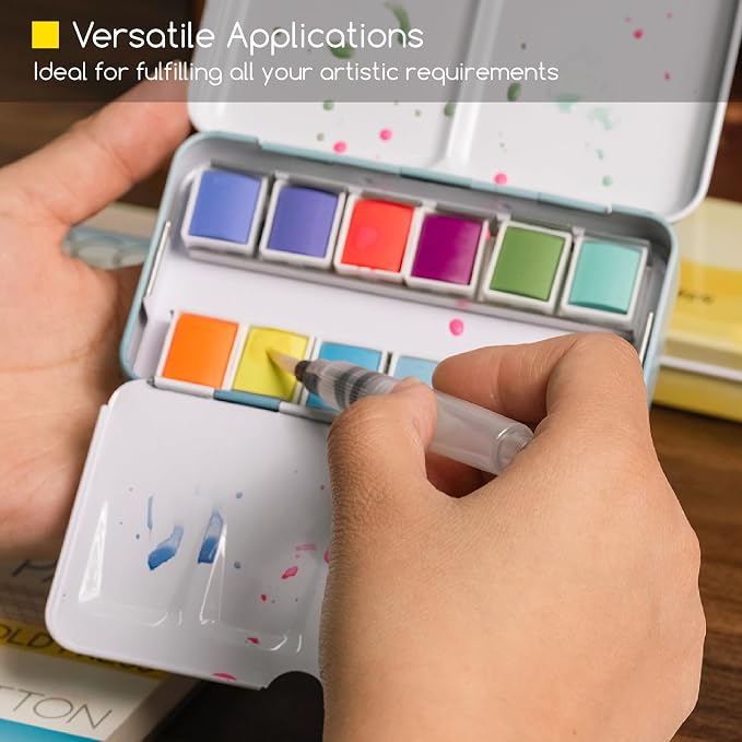 MEEDEN Portable Watercolor Paint Set: 12 Colors Travel Watercolor Set