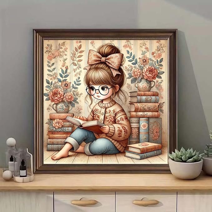 mrpwnle Diamond Art Kits for Adults, Reading Book Diamond Painting | Book Diamond Art Painting Kits for Adults Beginner, DIY Round Full Drill Diamonds Dots Crafts Kit Home Decor Gift 12x12inch