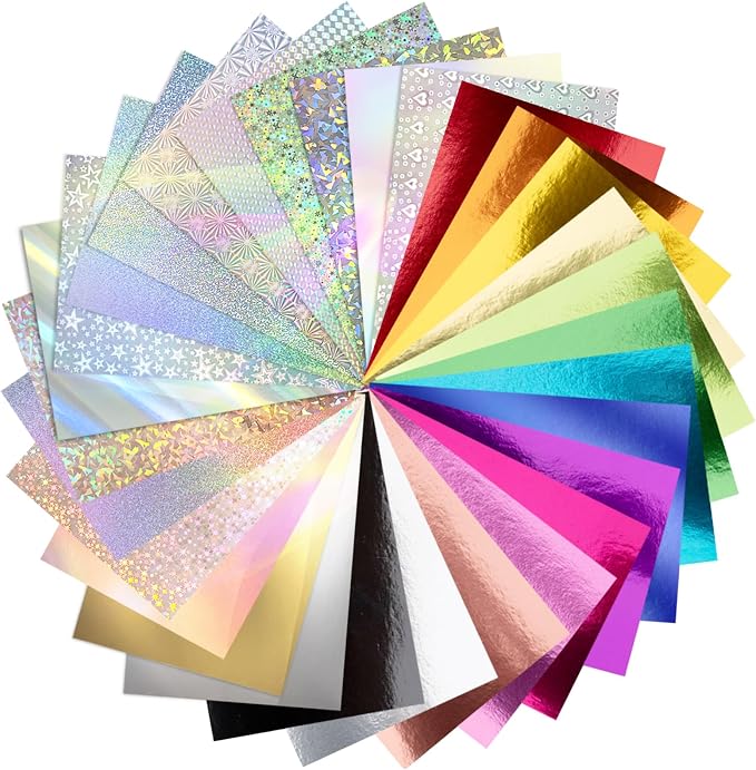 30 Pack Metallic Holographic Cardstock Paper Sheets 250gsm/92lb 6×8inch