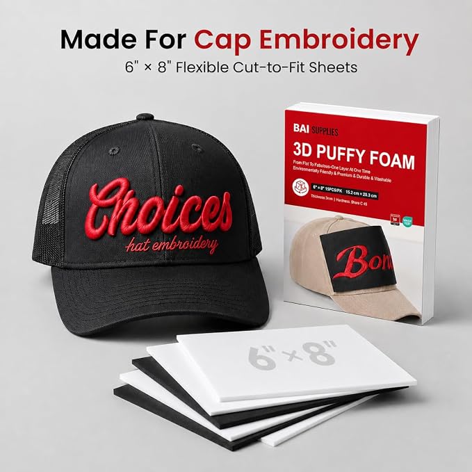 BAI Embroidery Foam, 3D Puff Foam, 6"x8" 10pcs Black