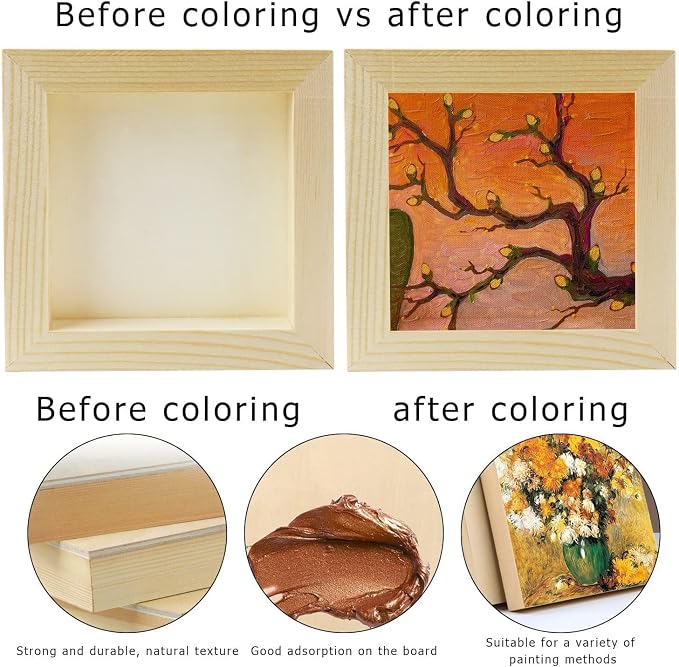 FSWCCK 10 Pack 5 x 5 inch Wood Panel Boards, Unfinished Wood Canvas Panels for Crafts, Painting Canvas, DIY Art Projects, Pouring, Arts Use with Oils, Acrylics