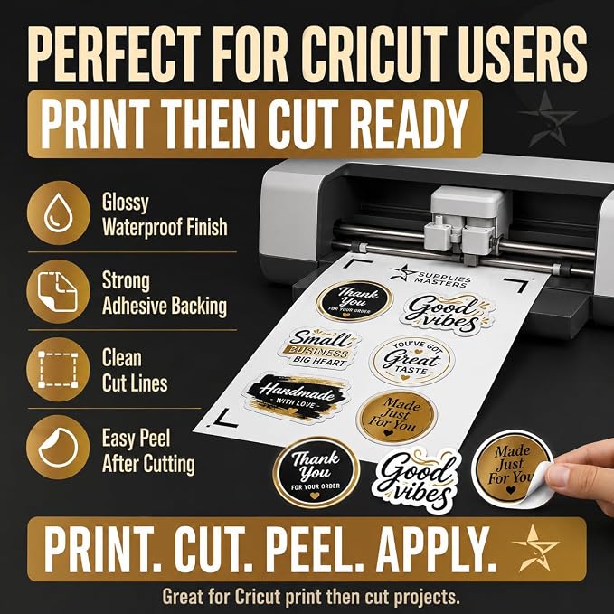 30 Sheets Glossy Printable Sticker Paper 8.5 x 11, Waterproof Sticker Paper for Inkjet & Laser Printers, Dye & Pigment Ink, Labels, Crafts & Cutting Machine Projects