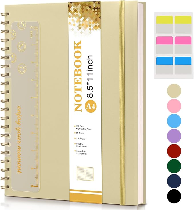 Spiral Notebook Journal 8.5” x 11”, A4 Large Notebooks for Women Men, College Ruled Lined Journal, 100 GSM Paper, Hardcover Spiral Bound Journals for Work School Writing Note Taking Business, Yellow