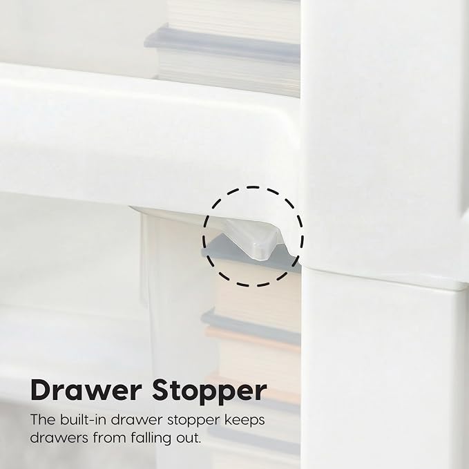IRIS USA 3-Drawer Slim Narrow Storage Organizer, 2-Pack, White/Clear