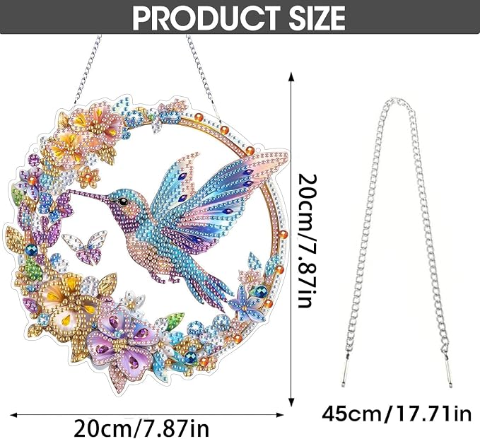 SKRYUIE Bird Hanging Diamond Art Kits for Adults Pendant Suncatcher, Special Shaped Crystal DIY Pearl Diamond Painting Kit, Gift for Mother Spring Summer Window Wreath Decor 7.87 x 7.87 Inch