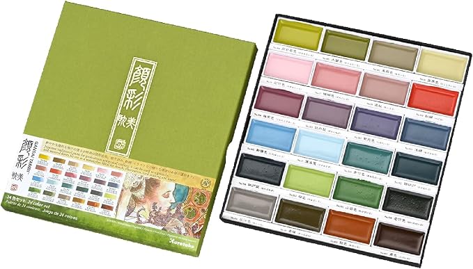 Kuretake GANSAI TAMBI Watercolor Paint Set 24 Colors II - Art Nouveau, Professional-Quality Art Supplies for Artists Adult Painting Sketching, Non-Toxic, Made in Japan