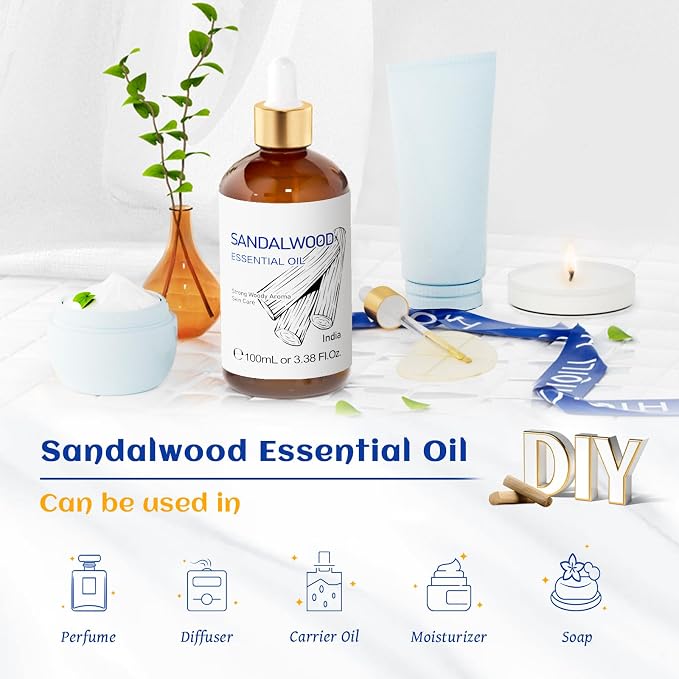 HIQILI Sandalwood Essential Oils for Perfume, Diffuser & Skin Care