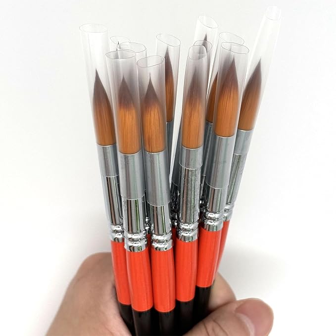 Size #10 Pointed Round Paint Brush Set of 12, Premium Taklon Synthetic Hair | No Shedding Bristles for Acrylic Watercolor Oil Gouache Tempera Enamel Ink Painting for Students, Professionals & Artists