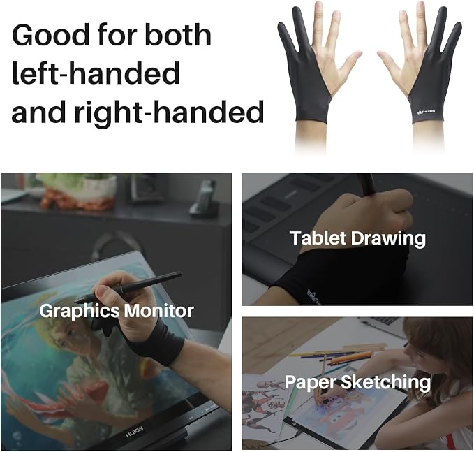 HUION Palm Rejection Artist Glove, Left or Right Hand | Two-Finger Glove for Drawing Tablets, iPad, Monitor Painting and Paper Sketching