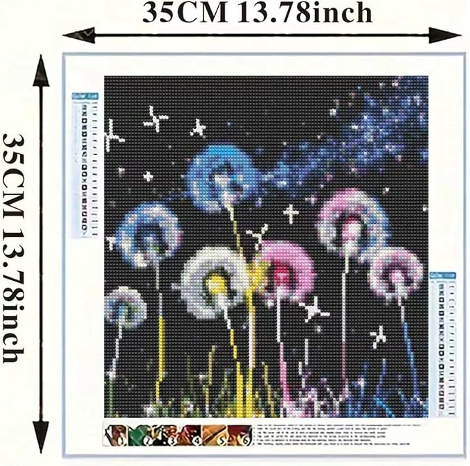 YIYITUPO DIY Art Craft Diamond Painting Kit, 5D Diamond Painting Kits for Beginners Colorful Glowing Dandelion Diamond Painting Kit, Night Sky Fantasy Floral Theme 14x14 inch