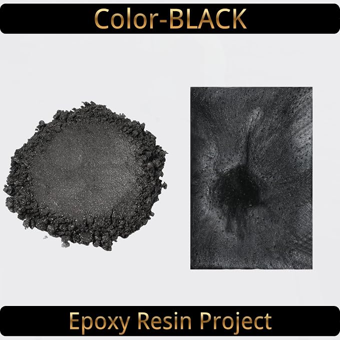 Mica Powder, Black, 240g with Scoop, Complies with ASTM D-4236 | For Epoxy Resin, Soap, Bath Bomb, Candle| Safety Material| Odorless| Brilliant Colors