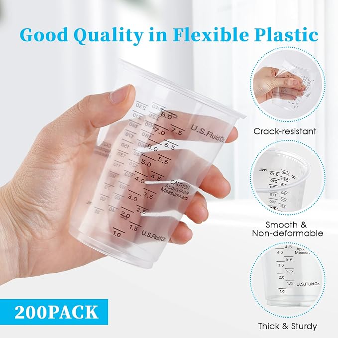 200 PACK 10 oz Plastic Measuring Cups, with 200 Wooden Mixing Sticks