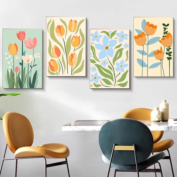 4 Pack Framed Paint by Numbers Kit for Adults Flowers with Wooden Easel | With Frame Canvas 8x12 IN, For Adults Beginner, DIY Acrylic Painting Flower, Stress Relief Craft Kits, Home Wall Decor Gift