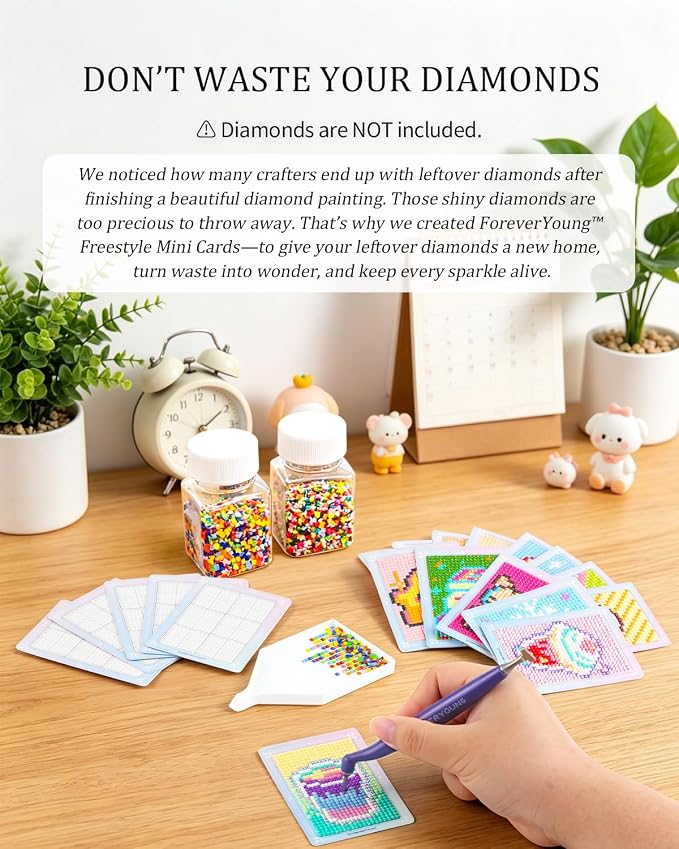 ForeverYoung Freestyle Mini Diamond Art Cards, No Pattern–Square, No Drills