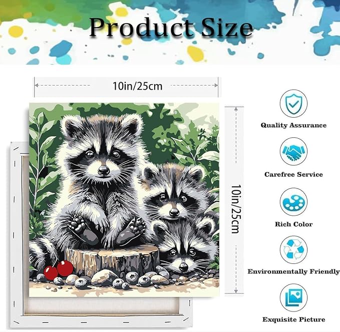 Paint by Numbers Kit for Adults,Raccoon DIY Paint by Number With Frame | Paint by Number for Beginner,Adult Paint by Number,HD Color Canvas,DIY Tool Kits,Stress Relief Craft,Great Gift,10X10 inch