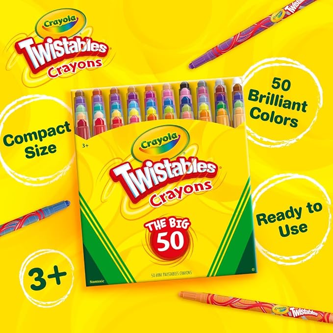 Crayola Mini Twistables Crayons for Kids (50ct), Cute Back to School Supplies for Kids, Crayons for Coloring Books, Gift for Toddlers Girls & Boys, Arts & Crafts, 3+