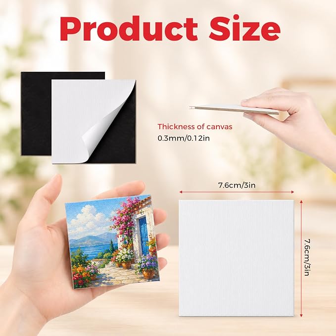 CONDA 24 Pack 3x3IN Mini Magnetic Canvas Panels, Small Canvases for Painting for Oil, Acrylic, Pouring Watercolor & Art Crafts DIY