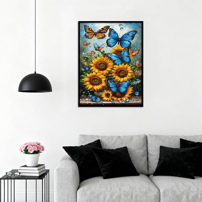 Amaieuin Butterfly Diamond Painting for Adults,Sunflowers Diamond Art Painting for Adults,5D Diamond Painting for Home Decor and Gifts 12x16in