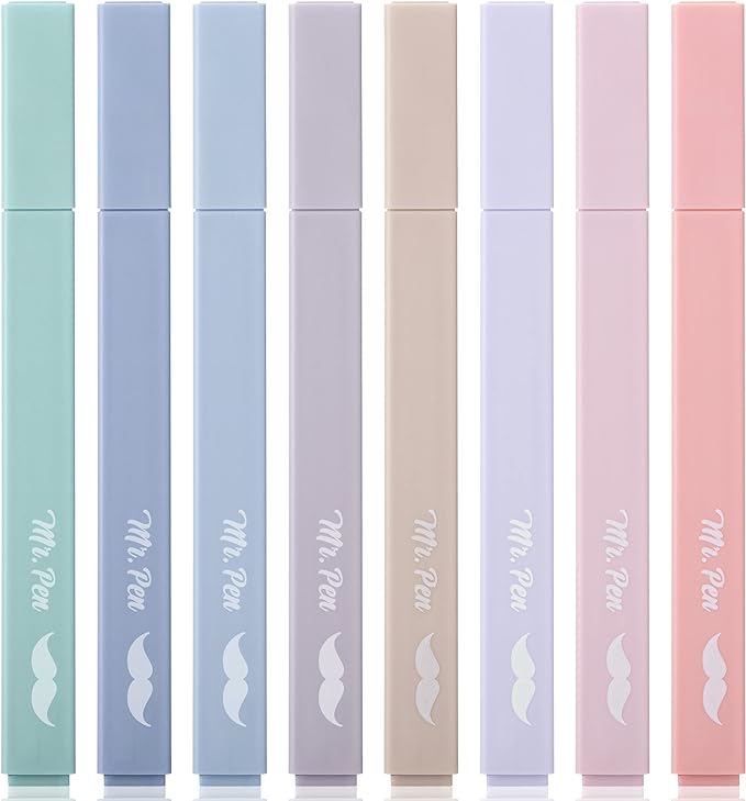 Mr. Pen- Aesthetic Highlighters No Bleed, 8 Pack, Morandi Colors | Chisel Tip, Cute Highlighters Assorted Colors for Journaling, Highlighting, Underlining, Fast Dry, Back to School Supplies