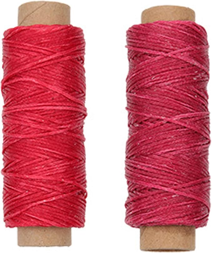 2 PCS Leather Sewing Waxed Thread, Each of 33 Yards 150D Sewing Thread Cord for Leather Craft DIY Supplies, Shoes Repairing, Deep Red and Red