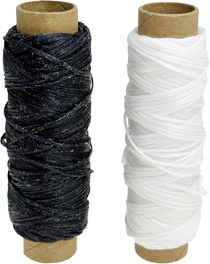 2 PCS Leather Sewing Waxed Thread, Each of 33 Yards 150D Sewing Thread Cord for Leather Craft DIY Supplies, Shoes Repairing, Black and White