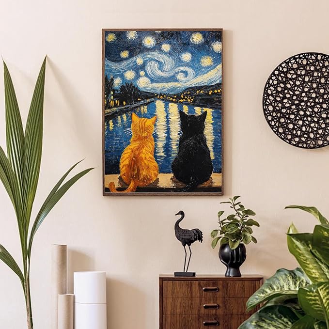 Van Gogh Black Cat Paint by Numbers Kit for Adults Beginner (Without Frame)