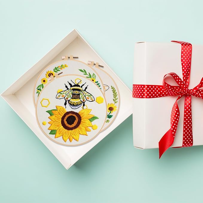 Nuberlic 3 Pack Embroidery Kit for Beginners with Bee Pattern