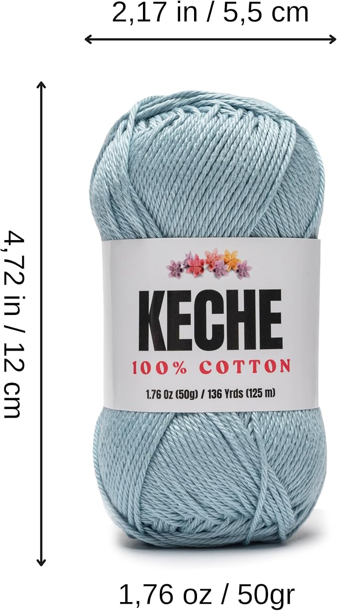 Cotton Yarn - 100% Cotton Yarn for Crocheting and Knitting, Mercerized Cotton Amigurumi Yarn Fine-Sport 2 1.76 oz (50g) / 136 Yrds (125 m) 2 Skeins - ICE Blue