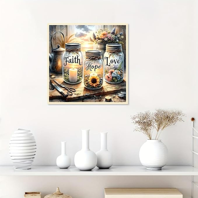 TOPMCYSG Faith,Hope,Love Diamond Art Kits for Adults Beginner 13.78x13.78in | Inspirational 5D Diamond Painting Kits,DIY Paint with Round Full Drill Diamond Dots Gem Painting for Adults,Home Wall Decor
