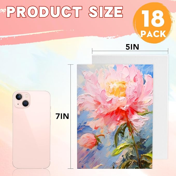 ESRICH 18 Pack Small Canvas for Painting 5x7,Mini Canvas for Kids&Beginners | Cotton Acid-free Surface, Gesso Primed for Acrylic, Oil, Watercolor. Art Painting Supplies for Class, Paint Parties and Home