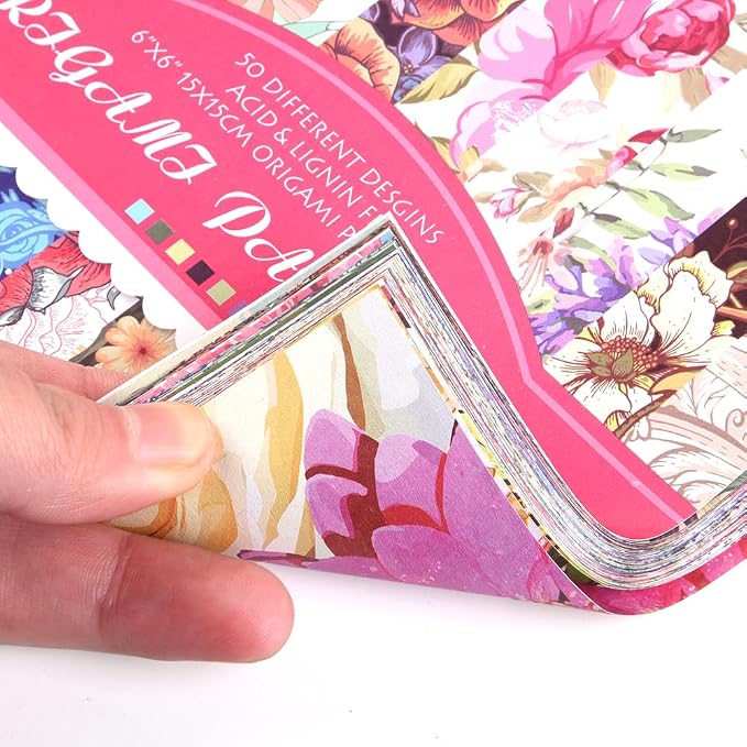 Origami Paper 50 Sheets, 6-Inch Square Double Sided Colored Craft Paper | 70GSM colorful paper,50 Vivid Pattern Origami Kit,DIY Hand Crafts,Arts Creativity,Easy to Fold,No-Fading.Rose