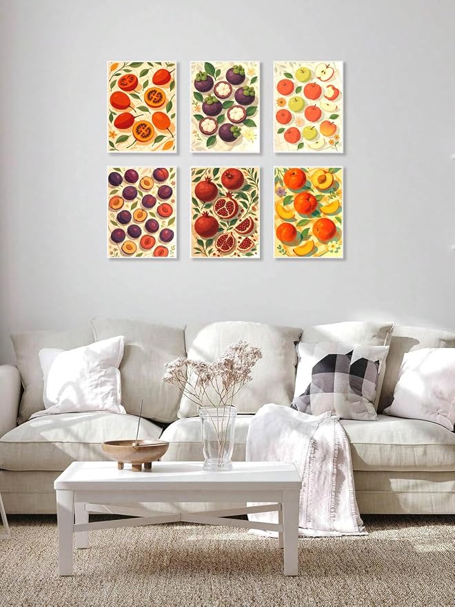 pchmcu 6 Pack Retro Fruit Paint by Numbers Kit for Adults Beginner,Vintage Easy Paint by Number on Canvas,Acrylic Oil Watercolor Painting kit Arts and Crafts for Bar Party Room Wall Decor (8x12 inch)