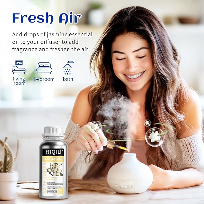 HIQILI Jasmine Essential Oil for Diffuser, Hair & DIY Perfume