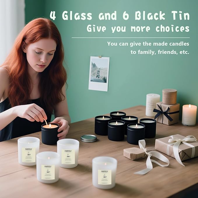 FAIRYELF Soy Candle Making Kit for Adults & Hot Plate, DIY Starter Supplies | Includes Glass Jars, Tins, Scents, Soy Wax, 3D Decorative Flowers & Color Dyes, Aromatherapy Craft for Home Decor & Gifting