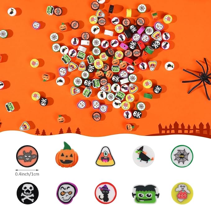 Augshy 300PCS Halloween Polymer Clay Beads for Bracelets Jewelry Making
