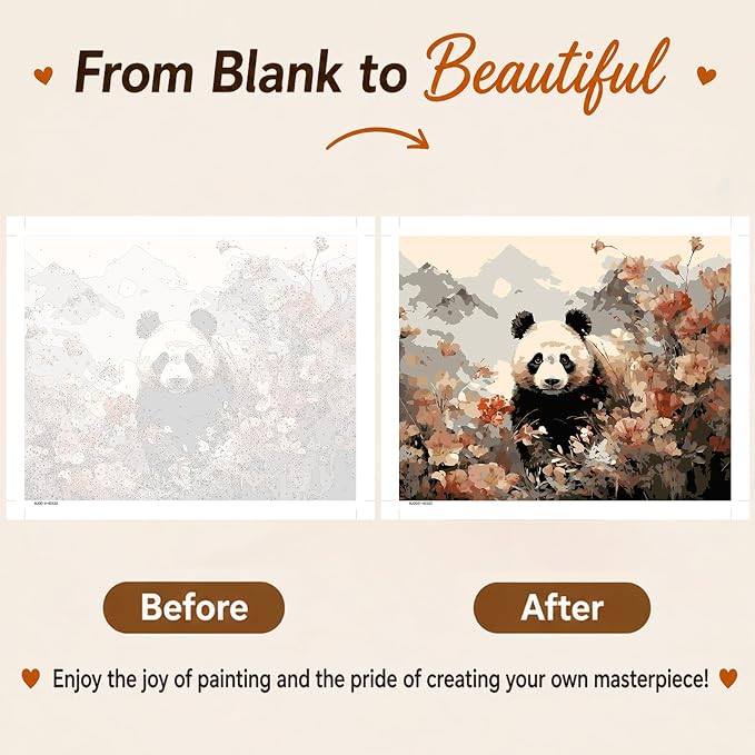 AUKELHJ Paint by Numbers Kit for Adults Beginner, Panda, 16X20 Inch | Paint by Number for Adults, Beginner Friendly, High-Definition Color Canvas, Stress Relief, Home Decor, Gifts, Unframed
