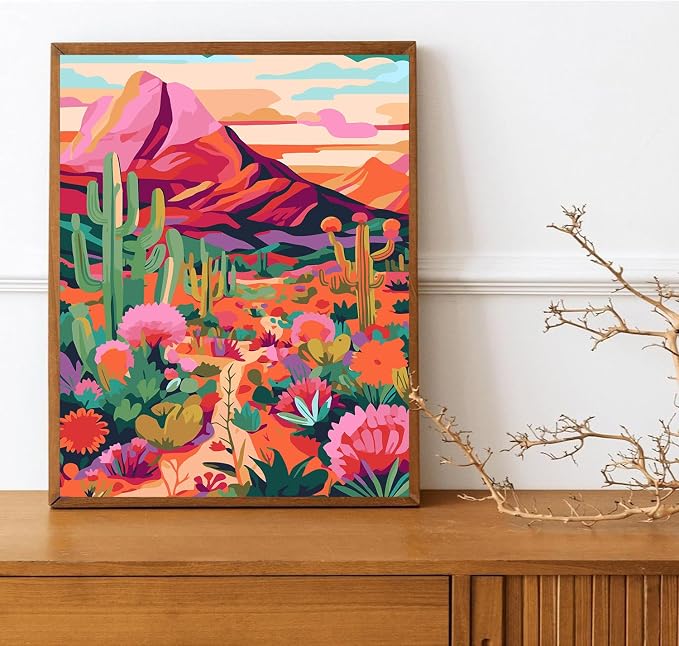 Meothan Paint by Numbers Kit for Adults Beginner 16x20 inch (Without Frame) | Cactus Flowers Adult Paint by Number Kits on Canvas, DIY Desert Acrylic Oil Easy Painting by Numbers for Home Wall Decor