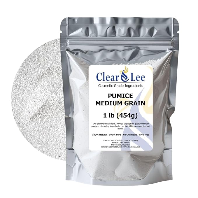 ClearLee Cosmetic Grade Pumice - 100% Pure Natural Grain/Powder - Great for Skin Exfoliation in DIY Soaps, Masks, Scrubs for Face, Body, Foot (1lb, Medium Grain)