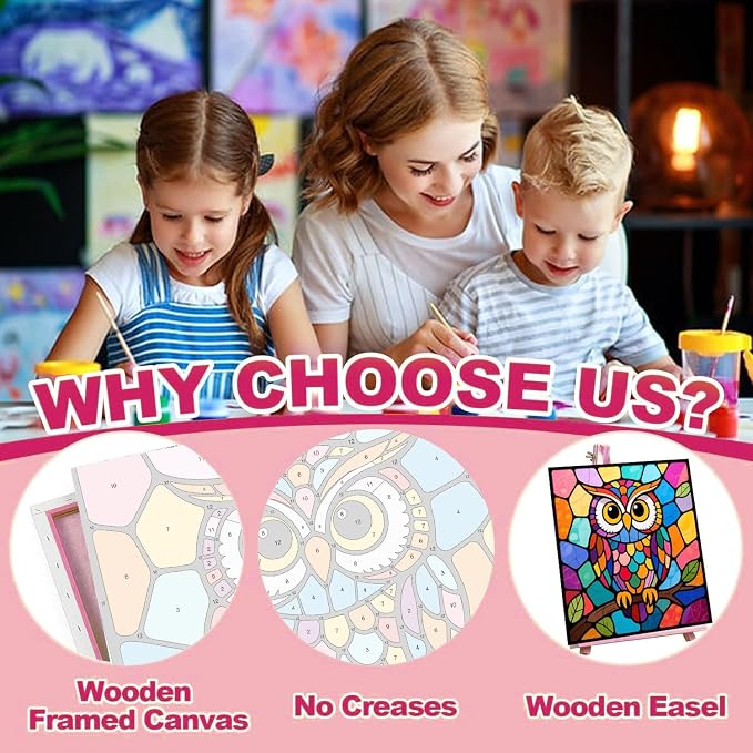 cviokrdu 4 Pack Paint by Numbers Kit for Kids with Frame - Wooden Easel, Animal Paint by Numbers for Kids Ages 4 8 12, Easy Animals Acrylic Oil Painting Kits for Home Wall Decoration 8x8 inch