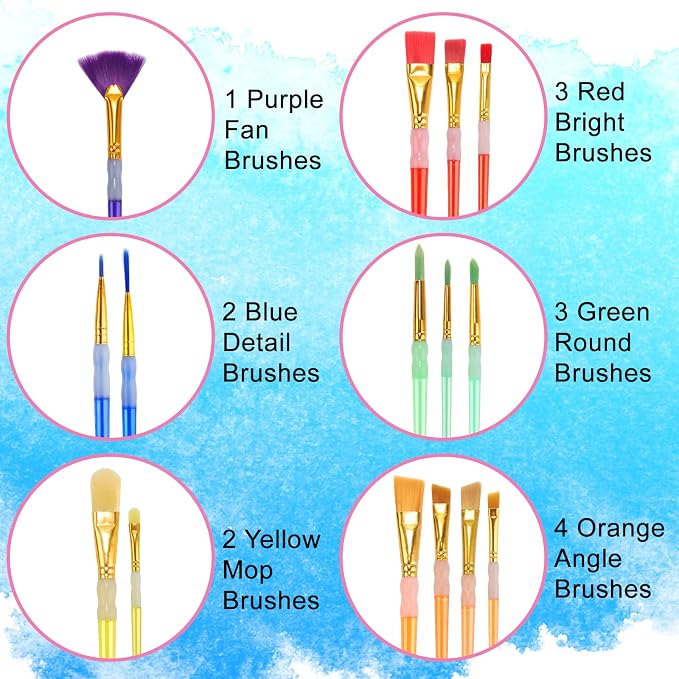 15Pcs Paint Brushes Value Pack, Includes 15 Different Types of Brushes, Nylon Colorful Hair with Silicone Crystal Penholder, Prefect Works with Oil, Acrylic and Watercolor Painting (Pack of 3)