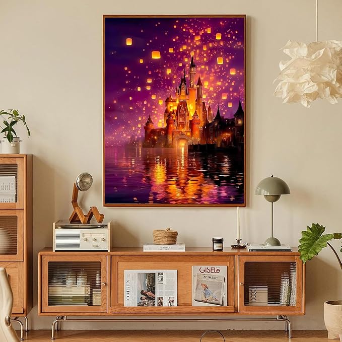 Magical Castle Paint by Numbers Kit for Adults Framed Canvas Frameworkless | Easy Adult Paint by Number Kits on Canvas DIY Magical Castle Painting for Beginners Art by Numbers for Home Wall Decor Gift