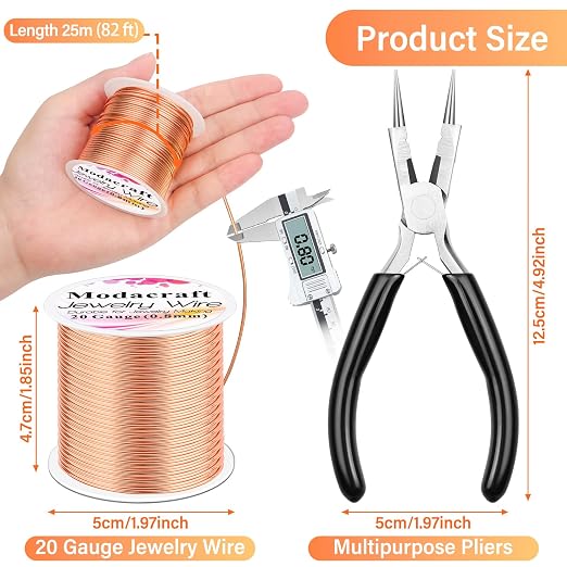 Modacraft 20 Gauge Copper Wire for Jewelry Making with Versatile Pliers 82FT/0.8mm Craft Jewelry Wire Tarnish Resistant Stainless Steel Copper Wire for Gardening Electroculture Jewelry Making Supplies