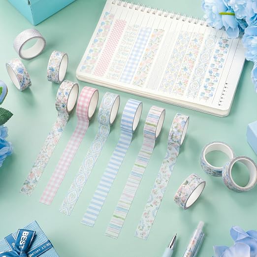 Gueevin 24 Rolls Floral Washi Tapes Set Scrapbook Supplies, Flower and Bows | 15 mm Watercolor Flower Washi Tapes, Back to School DIY Craft Arts, Junk Journaling Planner Gift Wrapping Supplies