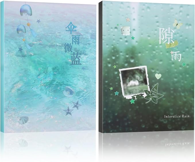 Tmtains 64 Sheets Korean Sticker Book for Scrapbook Retro Manga & Rain Style Japanese Stickers for Journaling Aesthetic Cute Sticker Book for Adults Dreamcore Stickers for DIY Junk Journal (Rain)