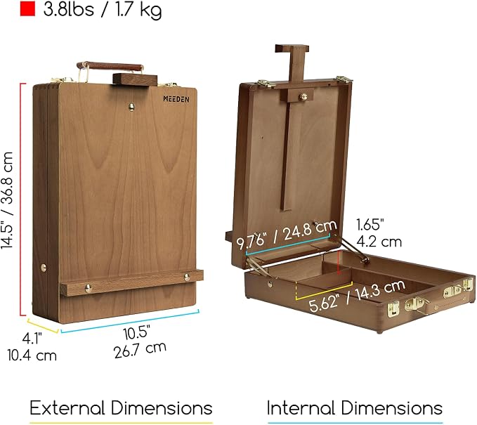 MEEDEN Table Top Easel for Painting: Portable Tabletop Easel with Storage | Wood Easel for Adults - Sketch Box Easel for Students Artist Beginner - Art Desk Easel for Plein Air Walnut 15"x10.5"