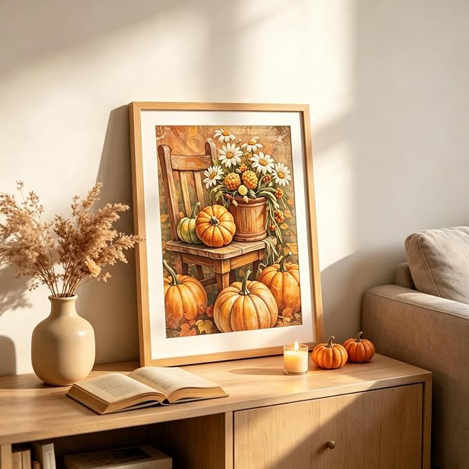 Vintage Pumpkin Daisy Diamond Painting Kits for Adults, Autumn Diamond Art
