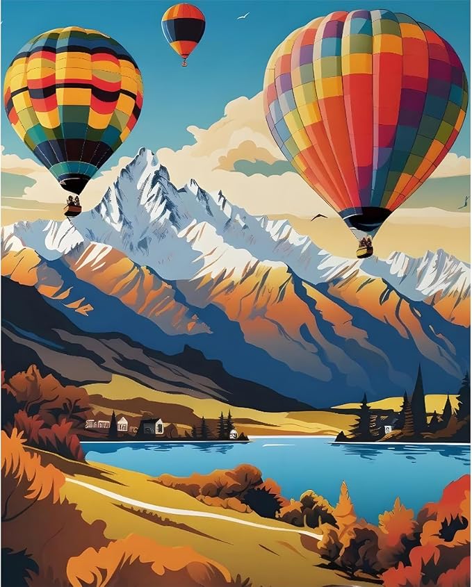 Paint by Numbers Kit for Adults, Hot Air Balloon Number Painting Canvas Kit | DIY Acrylic Painting Set for Beginners, Stress Relief Relaxing Craft, Home Wall Decor, Holiday Gift for Adults, 16x20 Inch