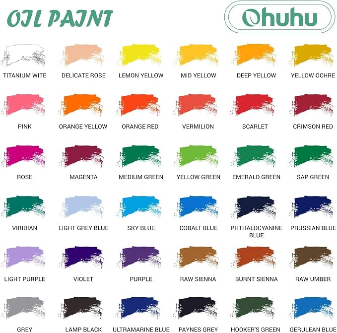 Ohuhu 36 Oil-Based Colors Oil Paint Set, 12ml/0.42oz x 36 Tubes Non-Toxic | Oil Painting Set Supplies for Canvas Painting Artist Kids Beginner Adult Classroom Student Art Supplies Gift DIY