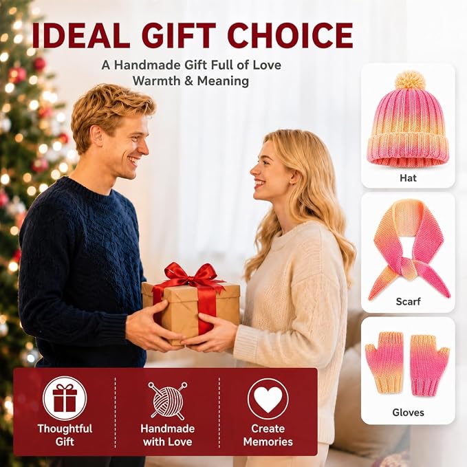 Knitting Kit for Beginners, Complete Starter Kit for Scarf, Hat, Gloves | Kitcroet Knitting Kit Video Tutorials & Written Guide; 2 Types of Needles & Knitting Accessories; 25% Extra Yarn Included