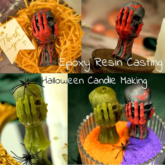 Skull Candle Molds, 3D Ghost Hand Skull Halloween Candle Molds | 3D Skull Silicone Mold for Candle Making, Aromatherapy Soap, Resin Casting, Ideal for Halloween Festive Atmosphere DIY Gifts